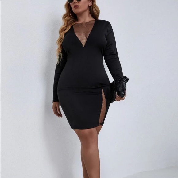 Black mesh insert bodycon dress - Picture 5 of 12